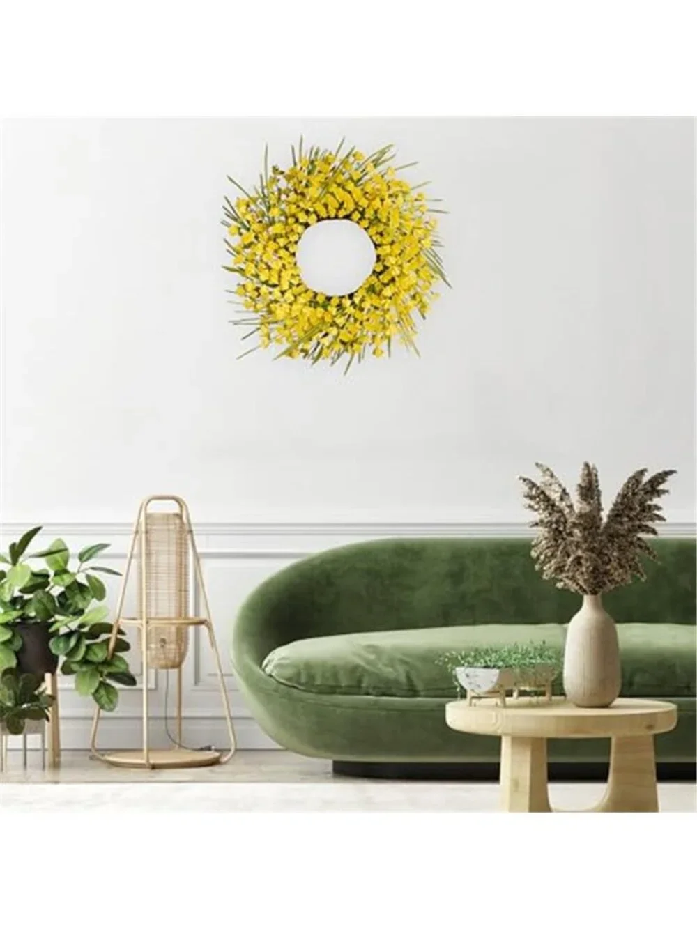 Artificial Spring Wreath Front Door 24 inch Summer with Yellow Flowers Berries